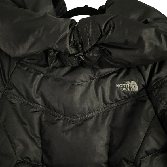 The North Face Down Black Puffer Jacket with Hood and Belt Women Size S - Picture 6 of 9